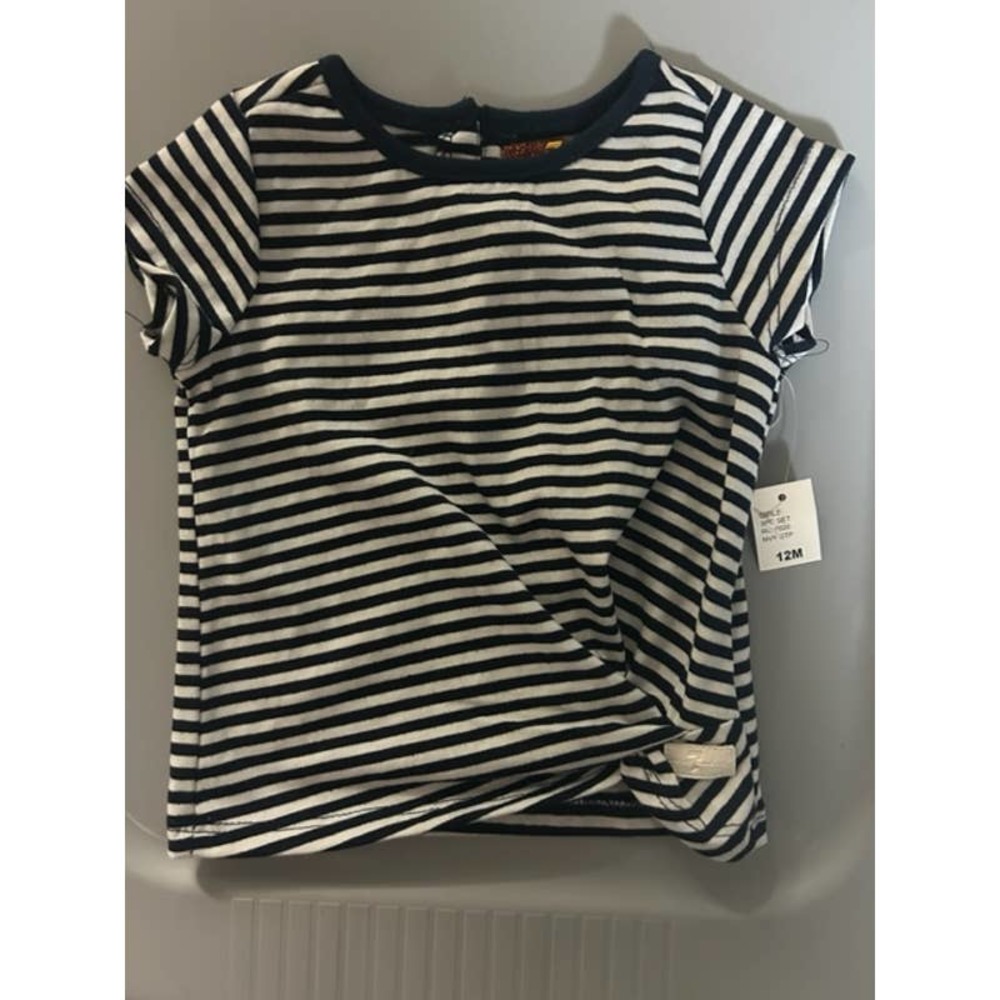 Seven Navy Blue Stripe Shirt Size 12 Month NWT